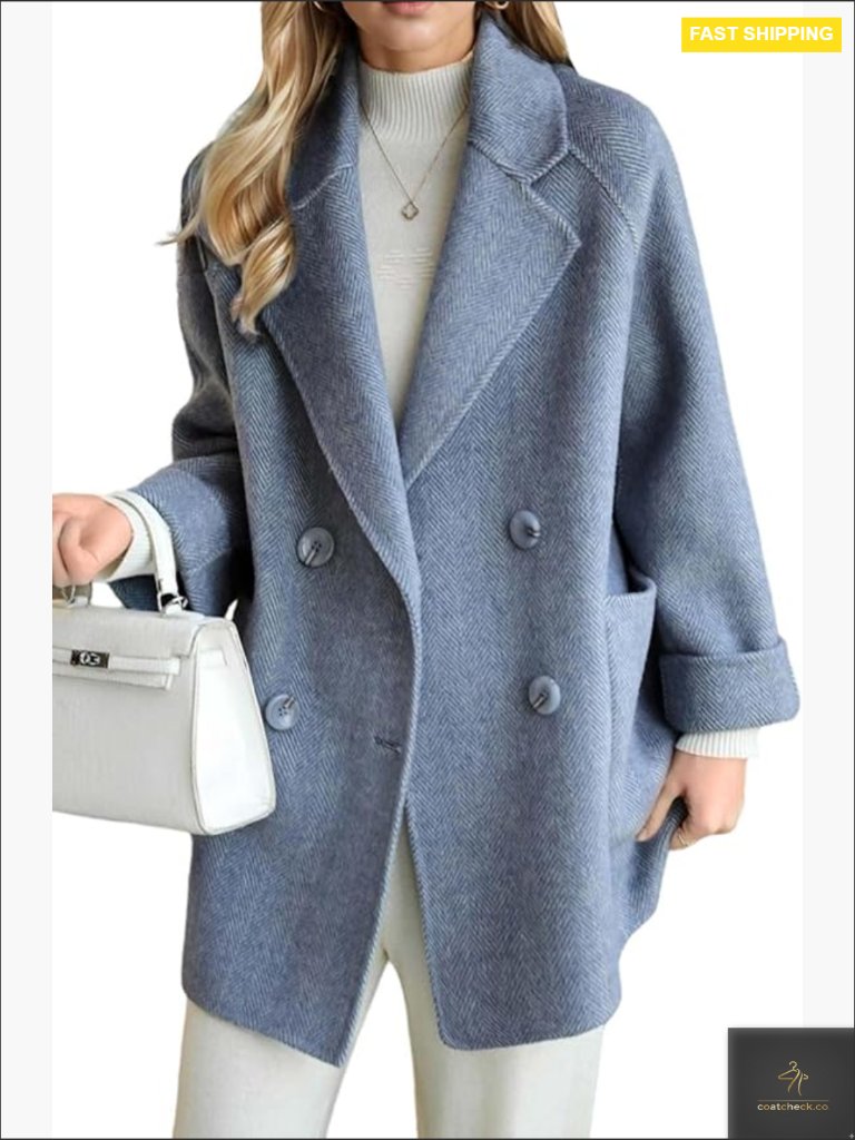 Wool Blend Peacoat Double Breasted Notch Collar Winter Overcoat Classic